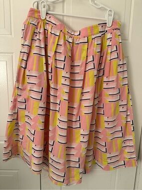 J. Crew Pink Geometric Circle Skirt with Yellow & Navy Accents size 6